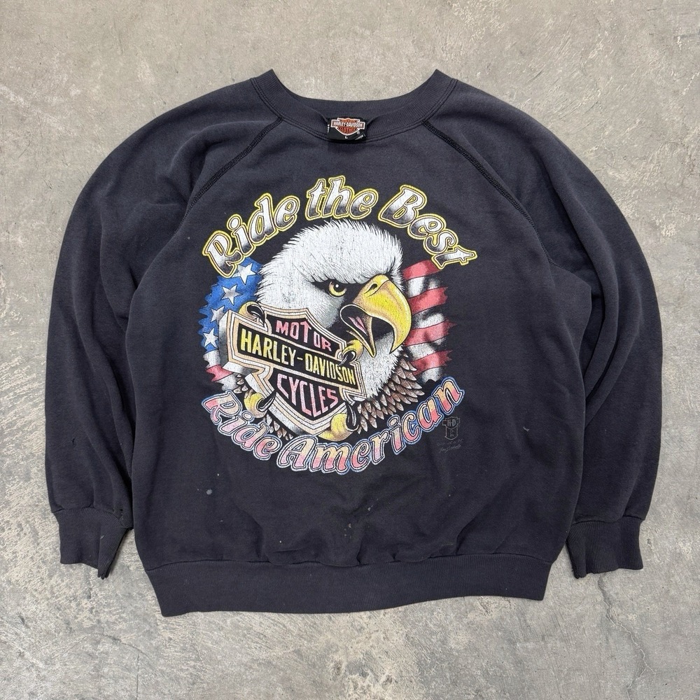 Vintage 80's Harley Davidson Eagle Motorcycle Ride the Best Sweatshirt Large